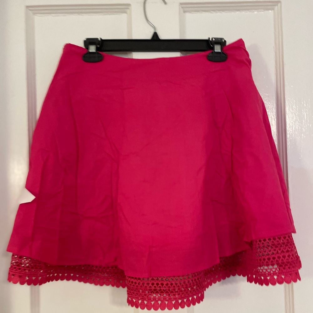 NWT! Haute Hippie Catherine Lace Trimmed Fuscia Cotton Silk Mini Skirt Size 8/L - Picture 9 of 11